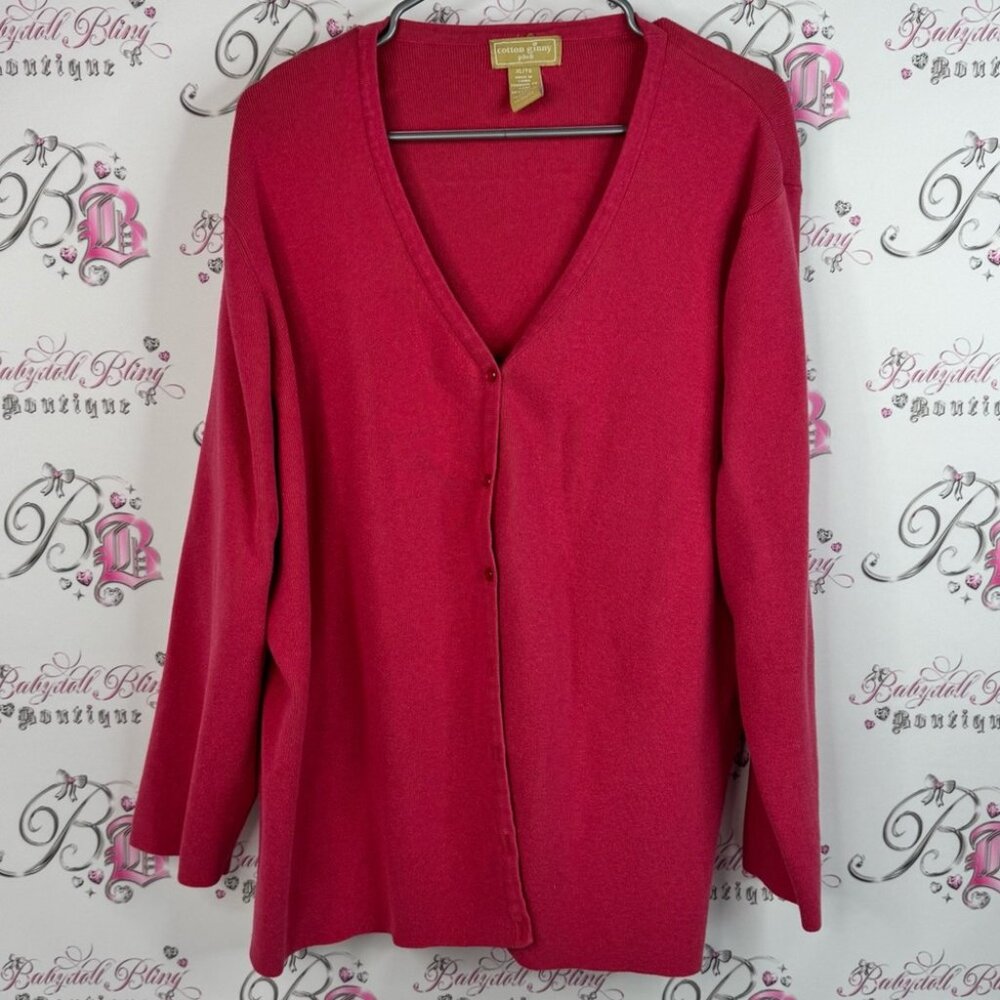 Cotton Ginny cardigan button up Chic V-Neck pink Red Cardigan